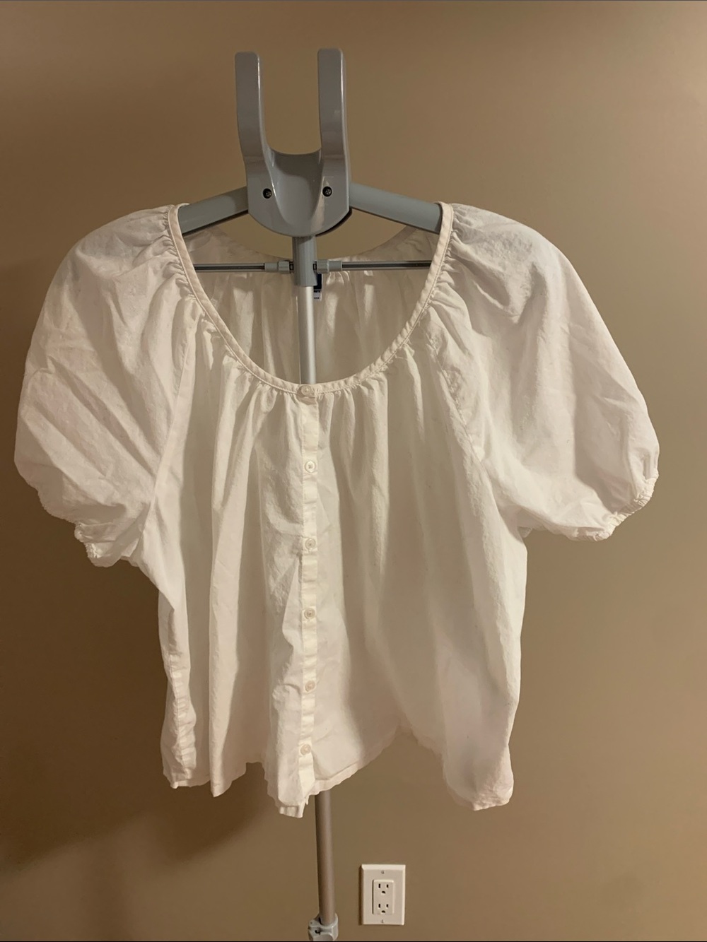 Old NAVY white blouse button down short puffy sleeve X-Large